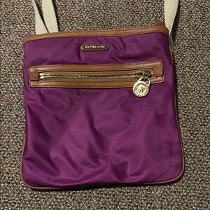 Michael Kors Purple and Brown Crossbody Bag with Gold Accents